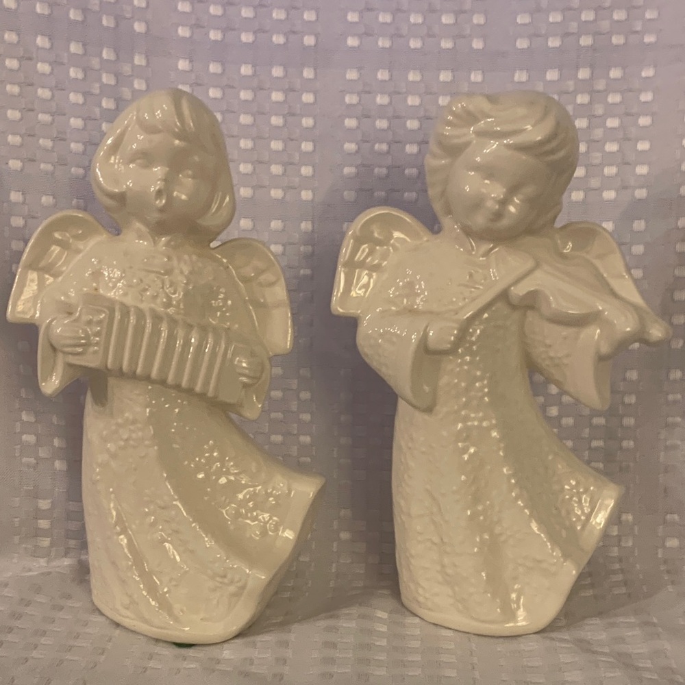 Ceramic Angel Figurines,; set of 2, each is 9 inches tall.
